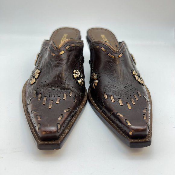 BCBGirls Western Style Mules Slip-on Square Toe Sz 7.5 Leather Upper and Sole - Picture 3 of 15